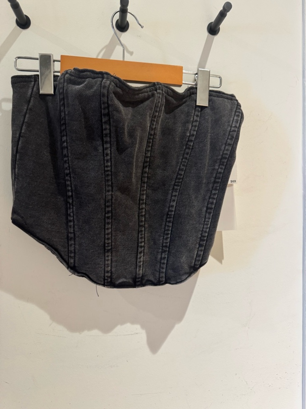 Good American Black Corset-Style Denim Top